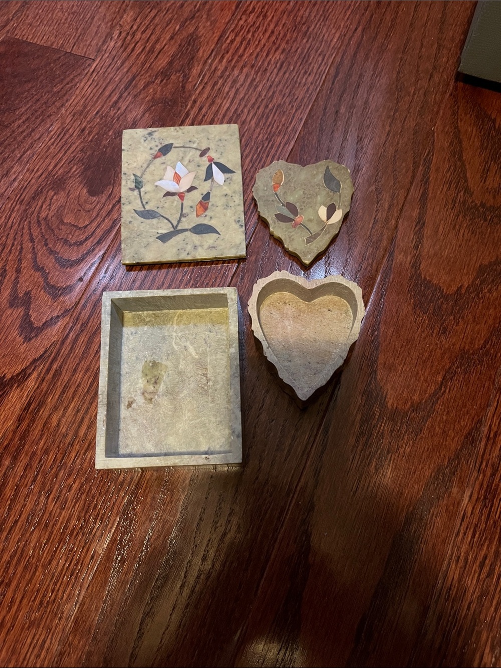 Handmade Stone Inlay Trinket Boxes - Floral Heart Designs, Beige Green